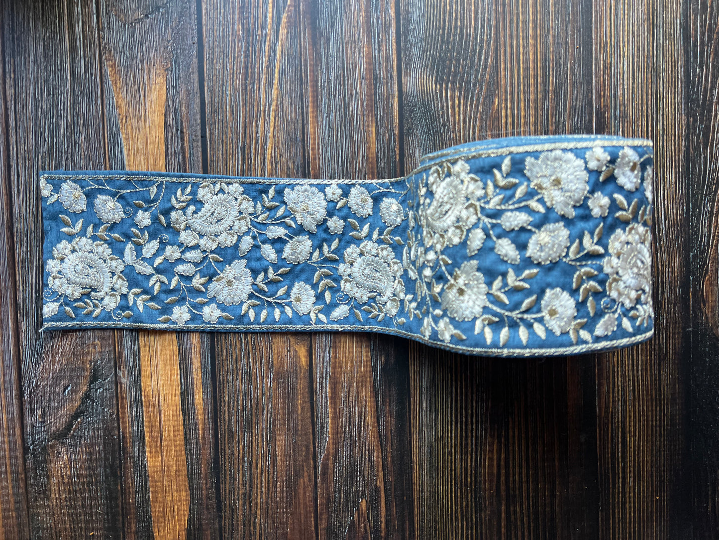 Dreamy Blue Floral Embroidered Indian Trim