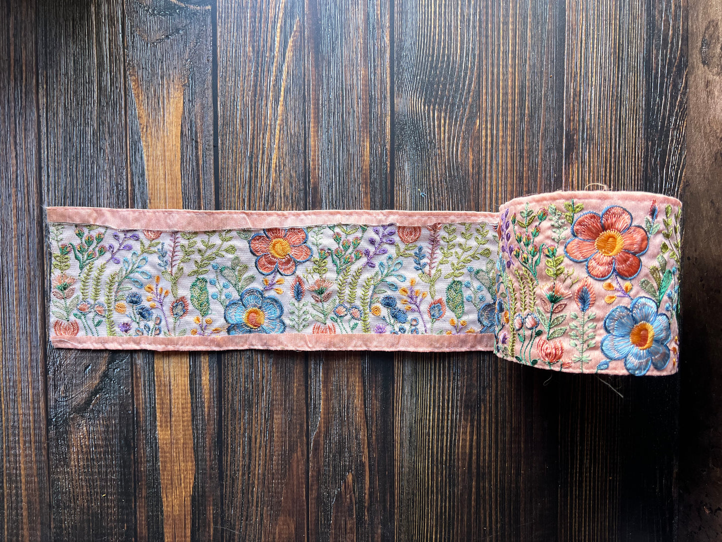 Pink Forest Indian Embroidered trim
