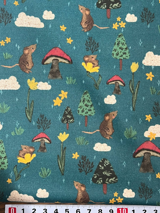 Original Pizzly Pages Mouse and Mushroom Fabric