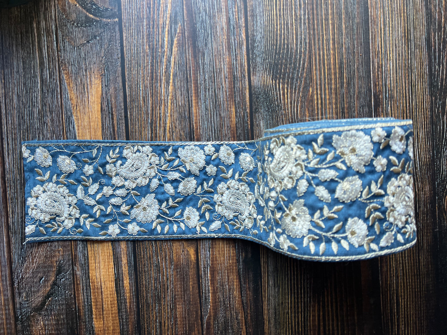 Dreamy Blue Floral Embroidered Indian Trim